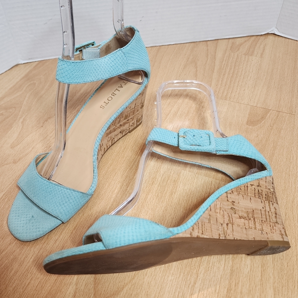 Talbots Leather Blue Croc‎ Wedge Sandals Size 9M